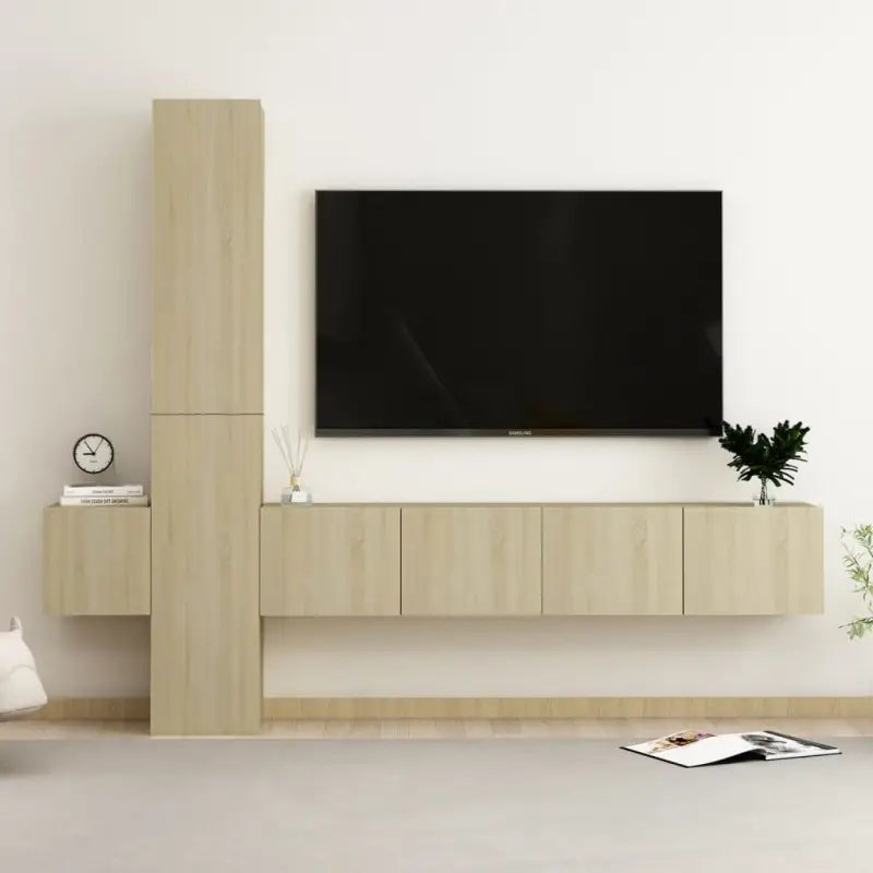 Tv-meubel van bewerkt hout met muurbevestiging voor een trendy uitstraling - Sonoma eiken / 1 / 160 cm - Tv-meubels