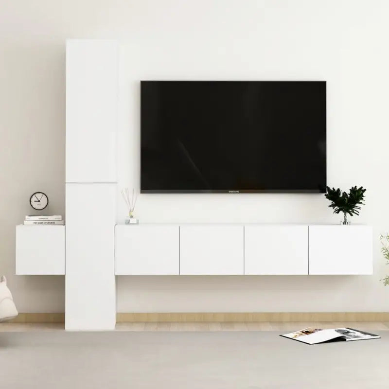 Tv-meubel van bewerkt hout met muurbevestiging voor een trendy uitstraling - Wit / 1 / 160 cm - Tv-meubels