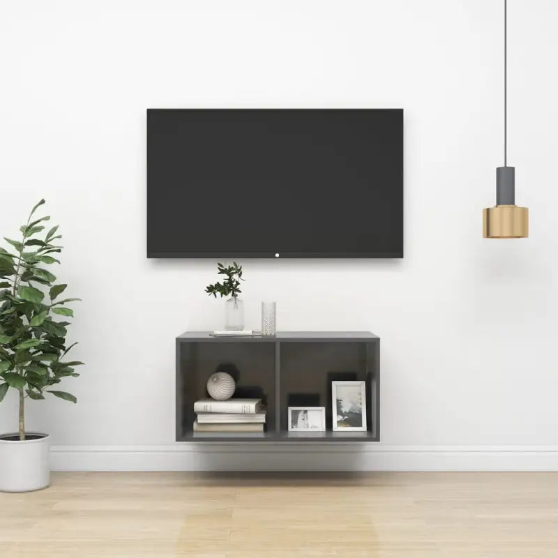 Tv-meubel van bewerkt hout met opbergruimte en muurbevestiging - Hoogglans grijs / 1 / 72 cm - Tv-meubels