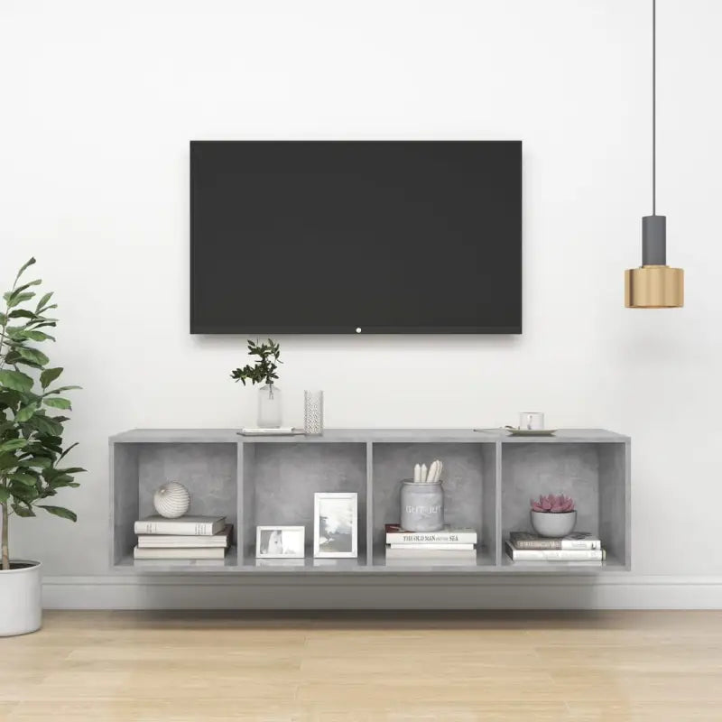 Tv-meubel van bewerkt hout met opbergruimte en muurbevestiging - Betongrijs / 1 / 142.5 cm - Tv-meubels
