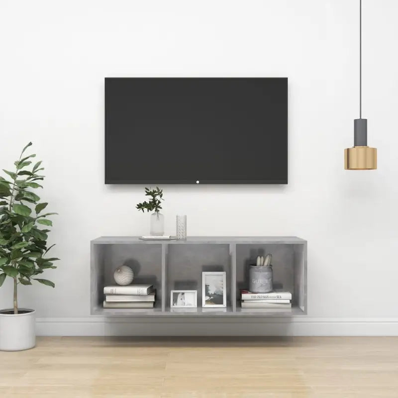Tv-meubel van bewerkt hout met opbergruimte en muurbevestiging - Betongrijs / 1 / 107 cm - Tv-meubels