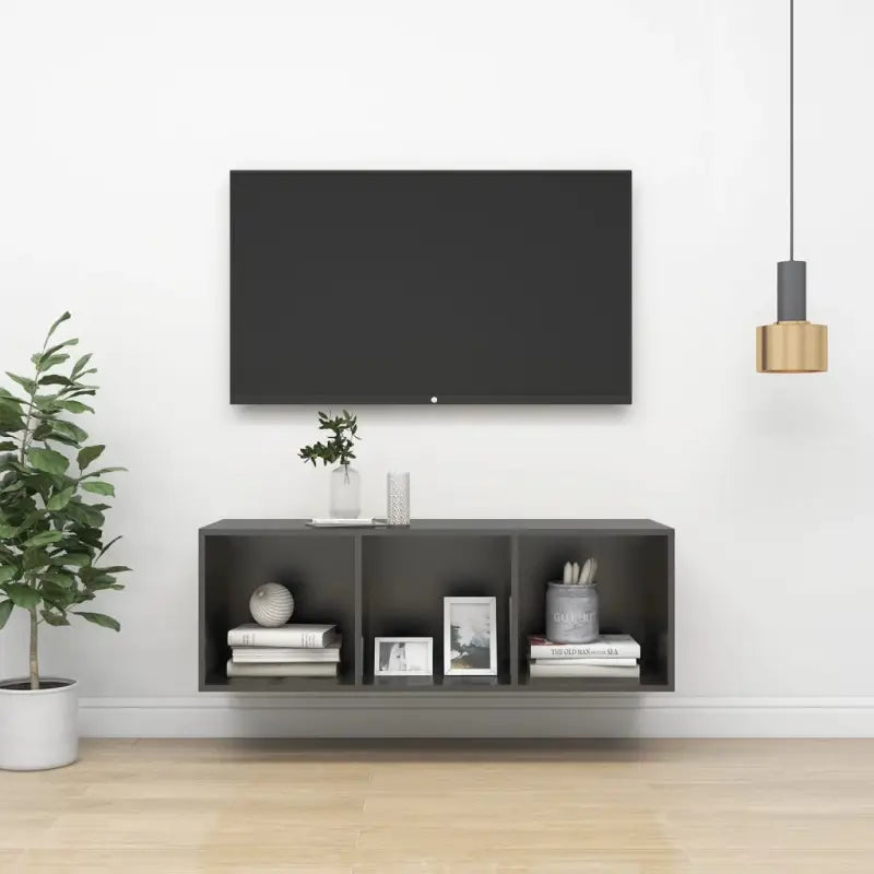 Tv-meubel van bewerkt hout met opbergruimte en muurbevestiging - Grijs / 1 / 107 cm - Tv-meubels