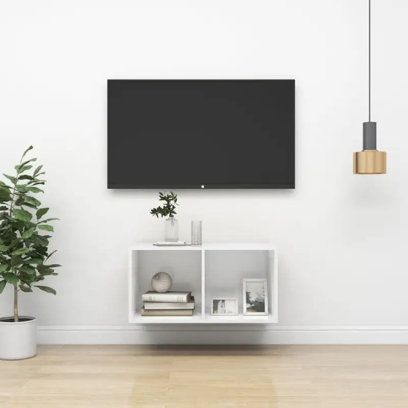 Tv-meubel van bewerkt hout met opbergruimte en muurbevestiging - Wit / 1 / 72 cm - Tv-meubels