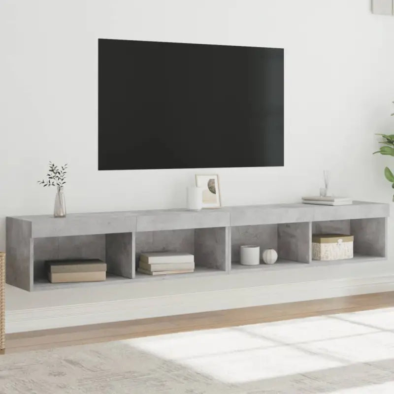 Tv-meubel van bewerkt hout met RGB LED-verlichting en stijlvol design - Betongrijs / 2 / 100 cm - Tv-meubels