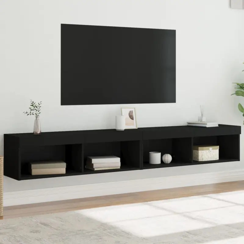 Tv-meubel van bewerkt hout met RGB LED-verlichting en stijlvol design - Zwart / 2 / 100 cm - Tv-meubels