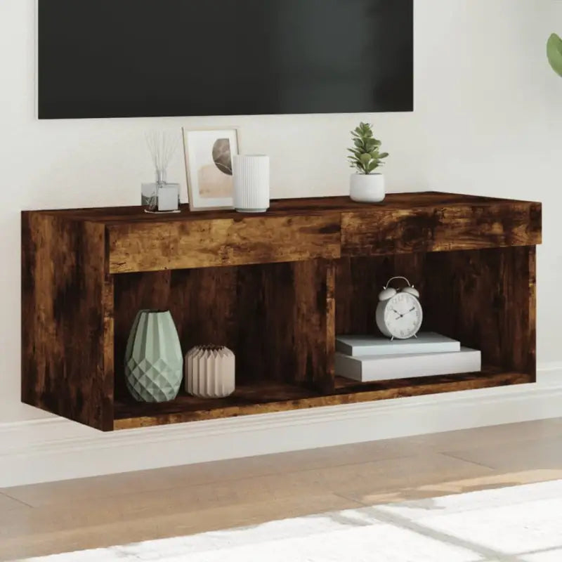 Tv-meubel van bewerkt hout met RGB LED-verlichting en stijlvol design - Gerookt eiken / 1 / 80 cm - Tv-meubels