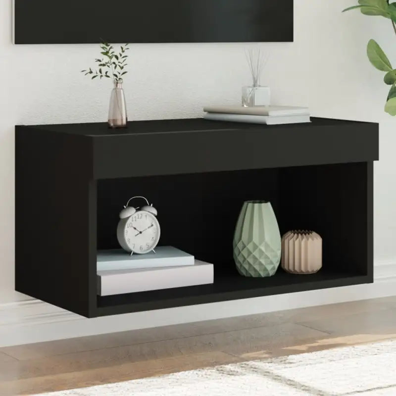Tv-meubel van bewerkt hout met RGB LED-verlichting en stijlvol design - Zwart / 1 / 60 cm - Tv-meubels