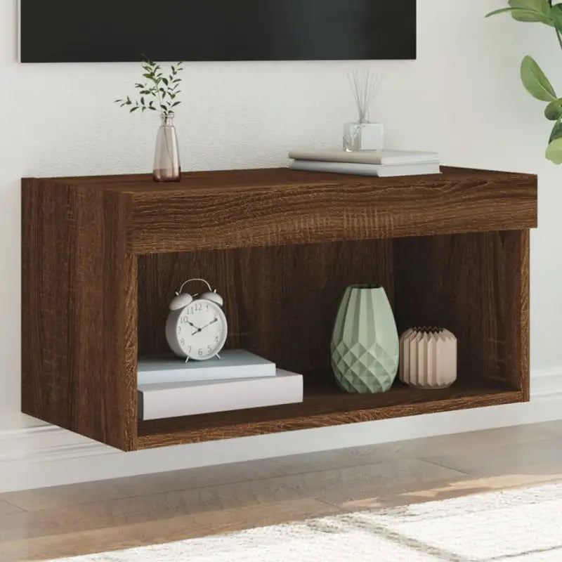 Tv-meubel van bewerkt hout met RGB LED-verlichting en stijlvol design - bruin eikenkleur / 1 / 60 cm - Tv-meubels