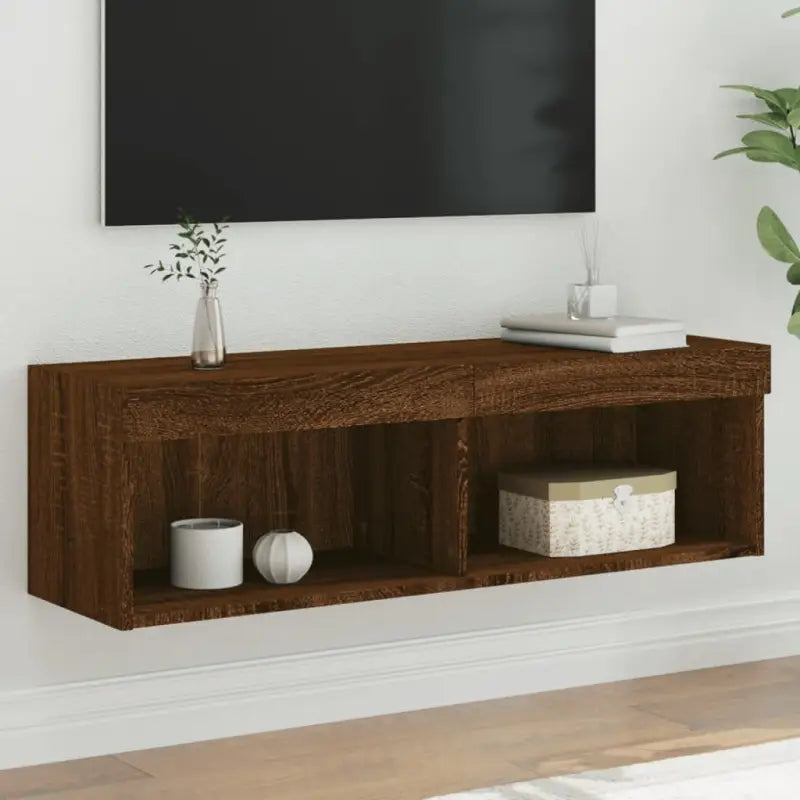 Tv-meubel van bewerkt hout met RGB LED-verlichting en stijlvol design - bruin eikenkleur / 1 / 100 cm - Tv-meubels