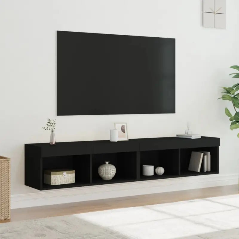 Tv-meubel van bewerkt hout met RGB LED-verlichting en stijlvol design - Zwart / 2 / 80 cm - Tv-meubels