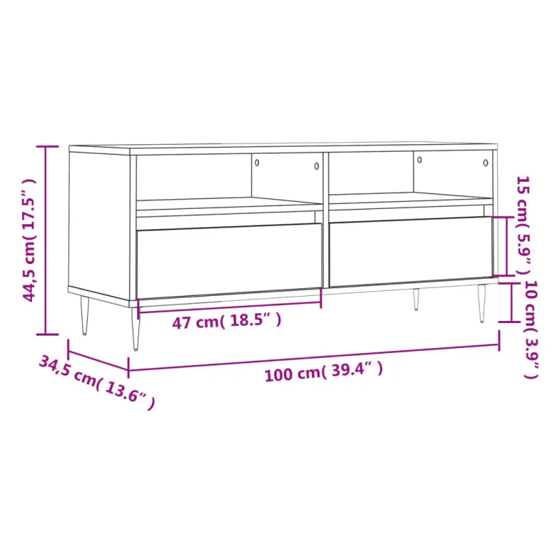 Tv-meubel van bewerkt hout met stevige ijzeren poten en opbergruimte - Tv-meubels