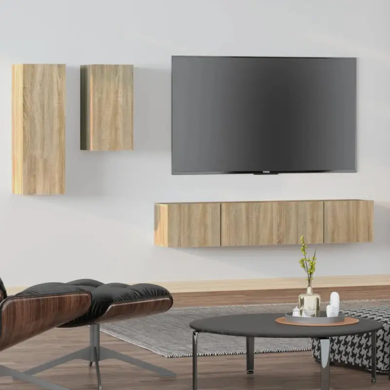 Tv-meubels in grijs sonoma met bewerkt hout voor een klassiek accent - Sonoma eiken / 4 / 80 cm - Tv-meubels