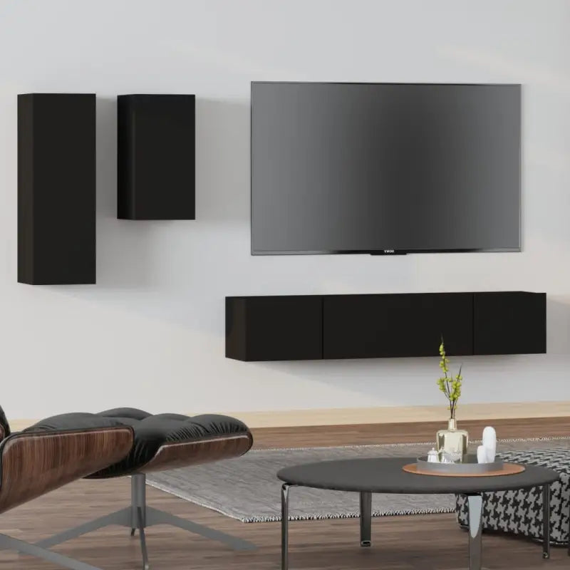 Tv-meubels in grijs sonoma met bewerkt hout voor een klassiek accent - Zwart / 4 / 80 cm - Tv-meubels