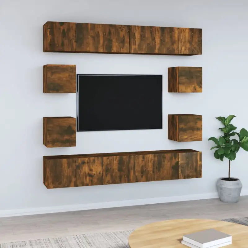 Tv-meubels in grijs sonoma met bewerkt hout voor een stijlvolle woonkamer - Gerookt eiken / 10 / 60 cm - Tv-meubels