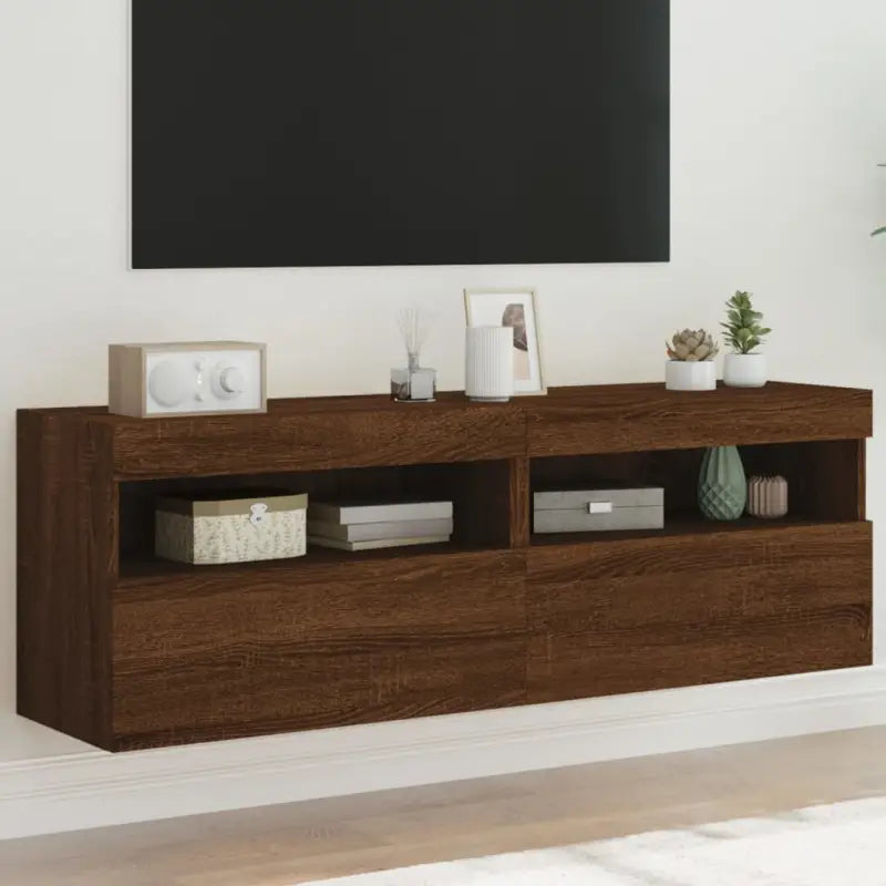 Tv-meubels met duurzame bewerkte hout en rgb led-verlichting - bruin eikenkleur / 2 / 60 cm - Tv-meubels