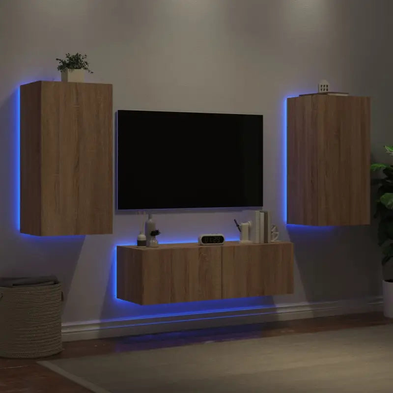 Tv-meubels met RGB LED-verlichting in grijs Sonoma met bewerkt hout - Sonoma eiken / 1 - Tv-meubels
