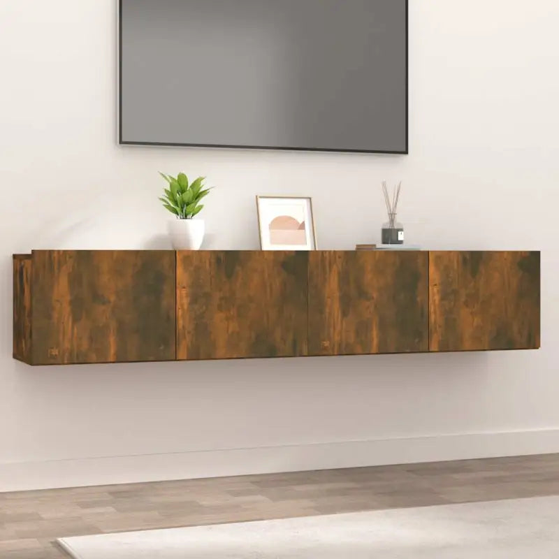 Tv-meubels van bewerkt hout met modern en stevig design - Gerookt eiken / 2 - Tv-meubels