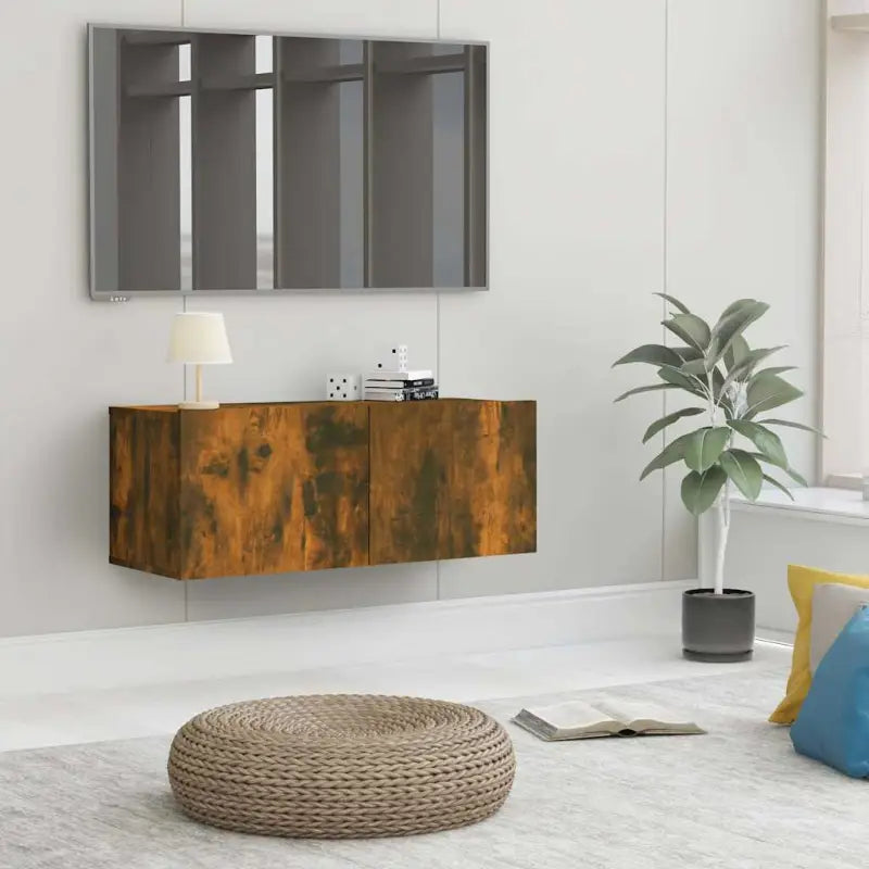 Tv-meubels van bewerkt hout met modern en stevig design - Gerookt eiken / 1 - Tv-meubels