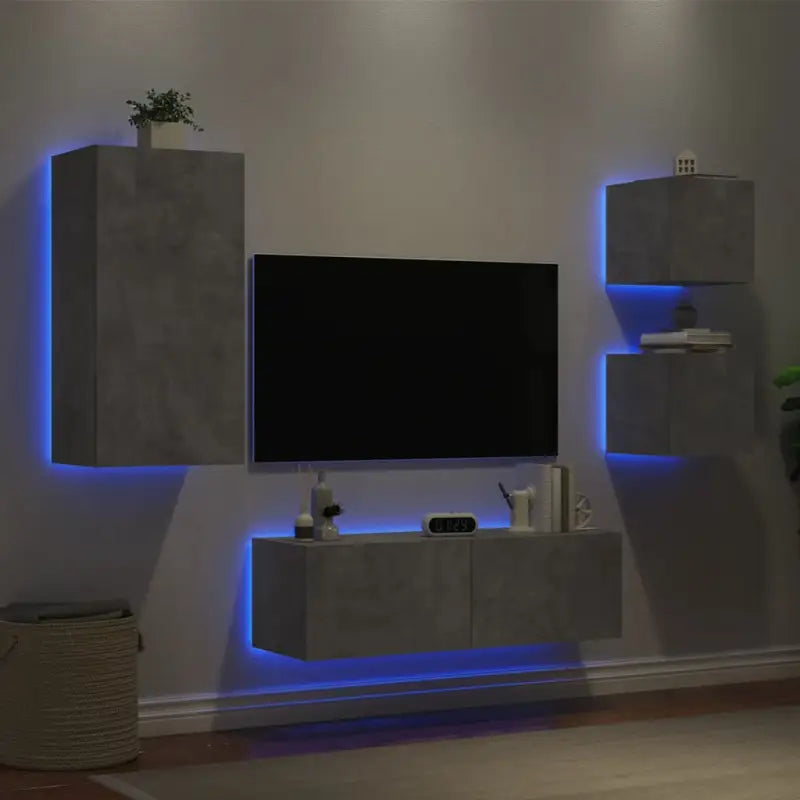 Tv-meubels van bewerkt hout met RGB LED-verlichting in gerookt eiken - Betongrijs / 1 - Tv-meubels