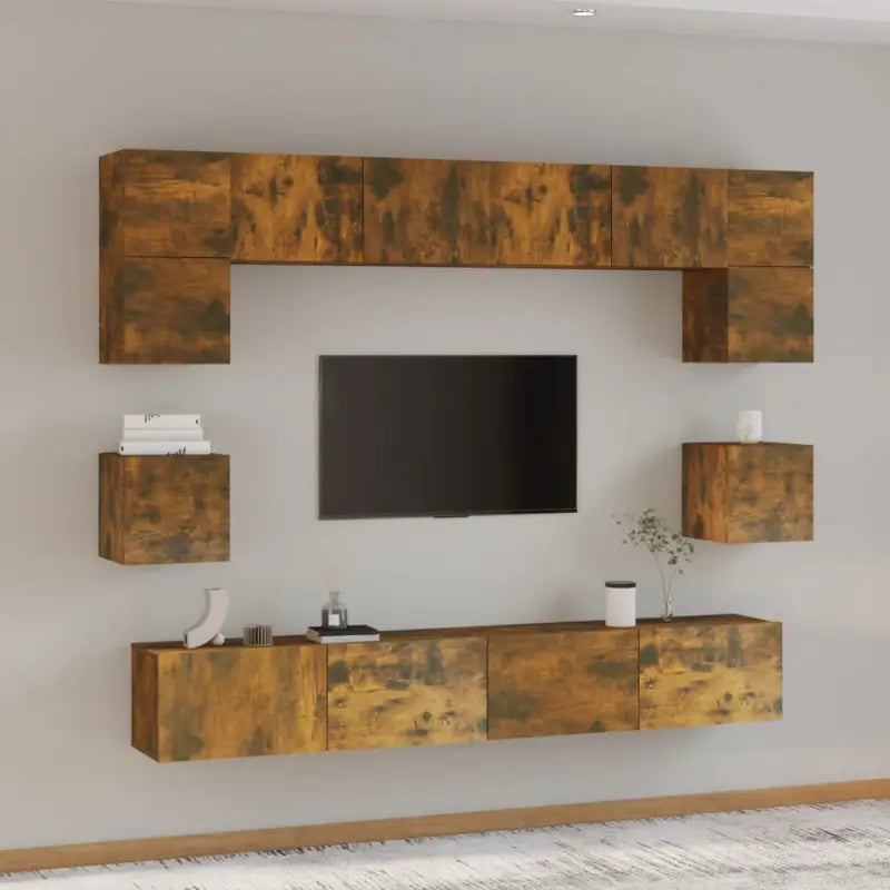 Tv-meubels van bewerkt hout met trendy en praktische design - Gerookt eiken / 8 / 100 cm - Tv-meubels