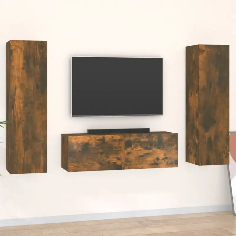 Tv-meubels van bewerkt hout met trendy en praktische design - Gerookt eiken / 3 / 100 cm - Tv-meubels