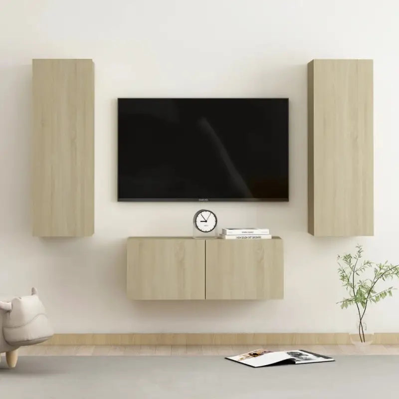 Tv-meubels van bewerkt hout met trendy en praktische design - Sonoma eiken / 3 / 80 cm - Tv-meubels