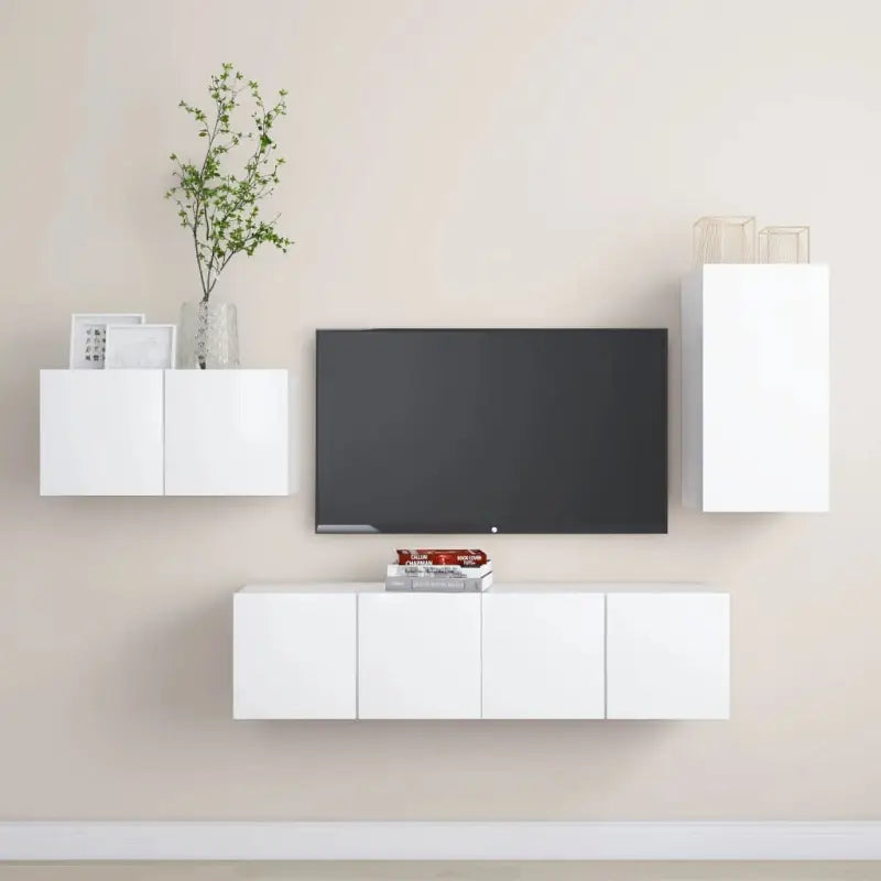 Tv-meubelset in bewerkt hout met opbergruimte en muurbevestiging - Wit / 1 / 60 cm - Tv-meubels