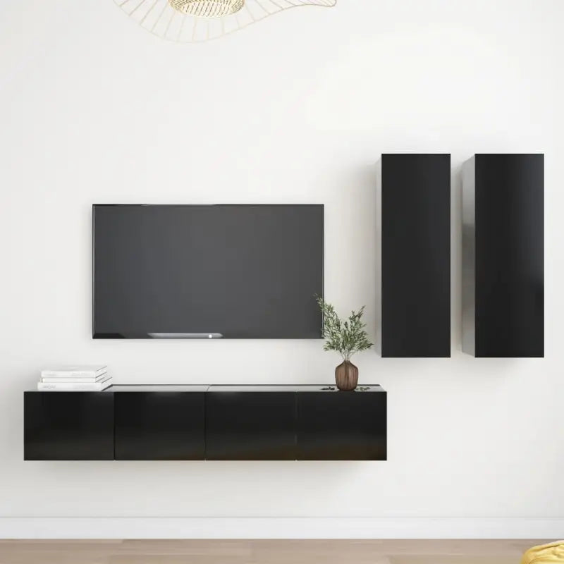 Tv-meubelset met opbergruimte voor een elegante muurbevestiging - Zwart / 4 / 80 cm - Tv-meubels
