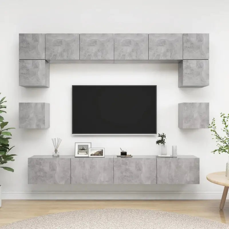 Tv-meubelset van bewerkt hout met opbergruimte en muurbevestiging - Betongrijs / 1 / 100 cm - Tv-meubels