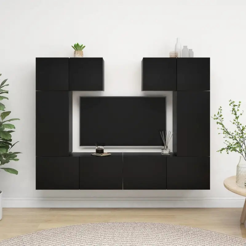 Tv-meubelset van bewerkt hout met opbergruimte en wandmontage - Zwart / 6 / 60 cm - Tv-meubels