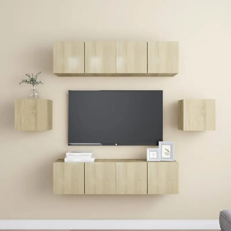 Tv-meubelset van bewerkt hout met opbergruimte voor wandmontage - Sonoma eiken / 6 / 60 cm - Tv-meubels