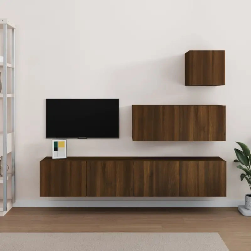 Tv-meubelset van bewerkt hout met strak modern design - bruin eikenkleur / 4 / 80 cm - Tv-meubels