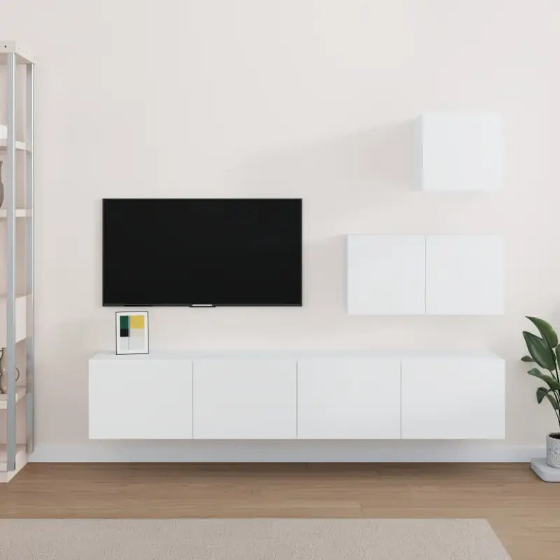 Tv-meubelset van bewerkt hout met strak modern design - Wit / 4 / 60/80 cm - Tv-meubels
