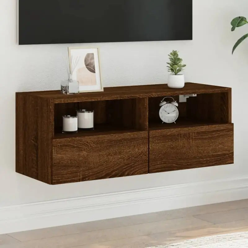Tv-wandmeubels van bewerkt hout voor een opgeruimde woonkamer - bruin eikenkleur / 1 / 80 cm - Tv-meubels