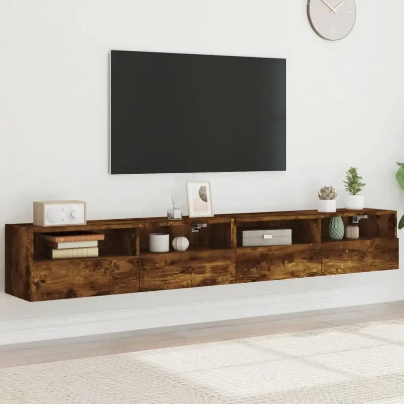 Tv-wandmeubels van bewerkt hout voor een opgeruimde woonkamer - Gerookt eiken / 2 / 100 cm - Tv-meubels