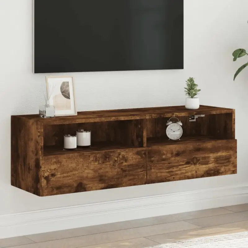 Tv-wandmeubels van bewerkt hout voor een opgeruimde woonkamer - Gerookt eiken / 1 / 100 cm - Tv-meubels