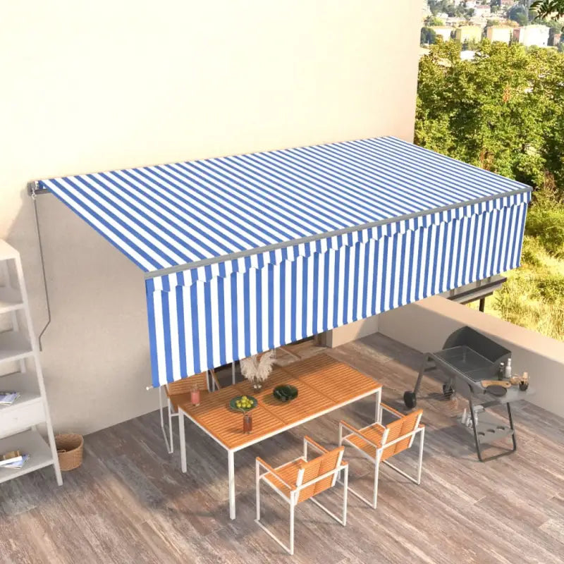 Uitschuifbare aluminium buitenluifel voor schaduw en koelte - Blauw en wit / 6 x 3 m / 1 - Zonwering