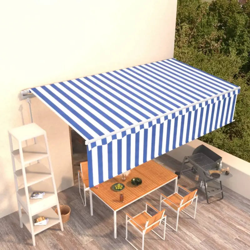 Uitschuifbare buitenluifel met roestvrij aluminium frame - Blauw en wit / 6 x 3 m / 1 - Zonwering