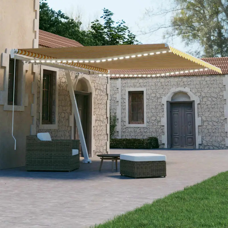 Uitschuifbare luifel met gepoedercoat aluminium voor koele buitenruimte - Geel en wit / 450 x 300 cm / 1 - Zonwering