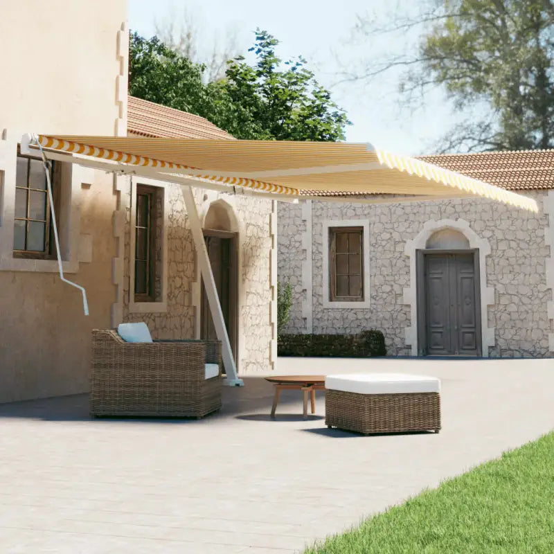 Uitschuifbare luifel met gepoedercoat aluminium voor koele buitenruimte - Geel en wit / 600 x 300 cm / 1 - Zonwering