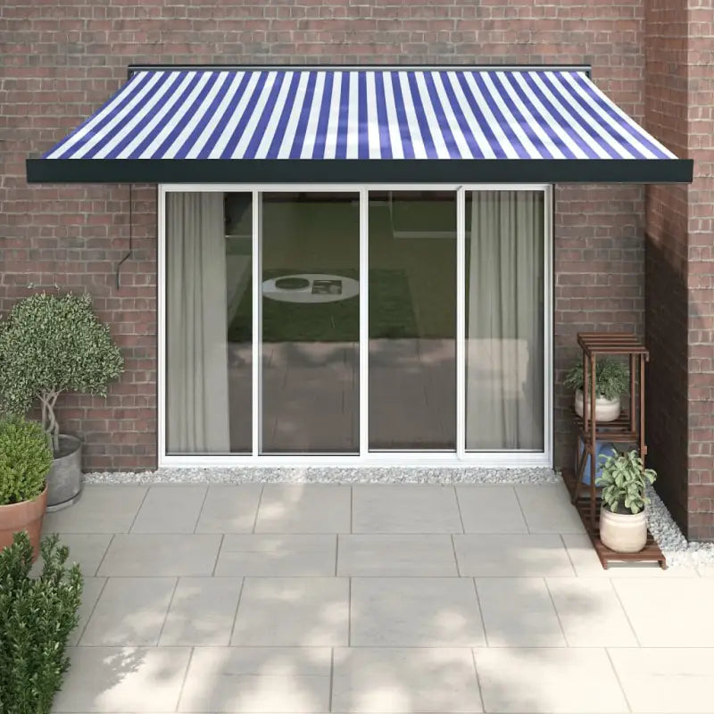 Uittrekbare luifel van gepoedercoat aluminium voor terrasplezier - 1 / Blauw en zwart / 300 x 250 cm - Zonwering