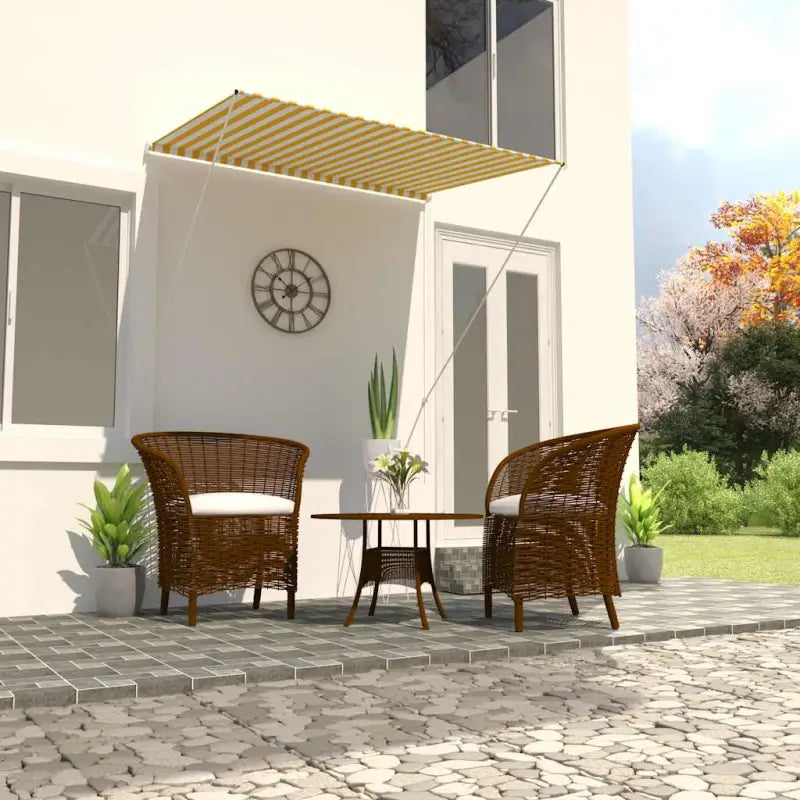 Uittrekbare zonwering met stalen frame voor terras en raam - Geel en wit / 150 x 150 cm / 1 - Zonwering