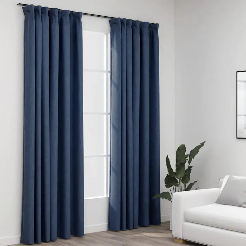 Verduisterende linnen-look gordijnen met metalen haken voor privacy - Blauw / 140 x 245 cm / 2 - Gordijnen & vitrages