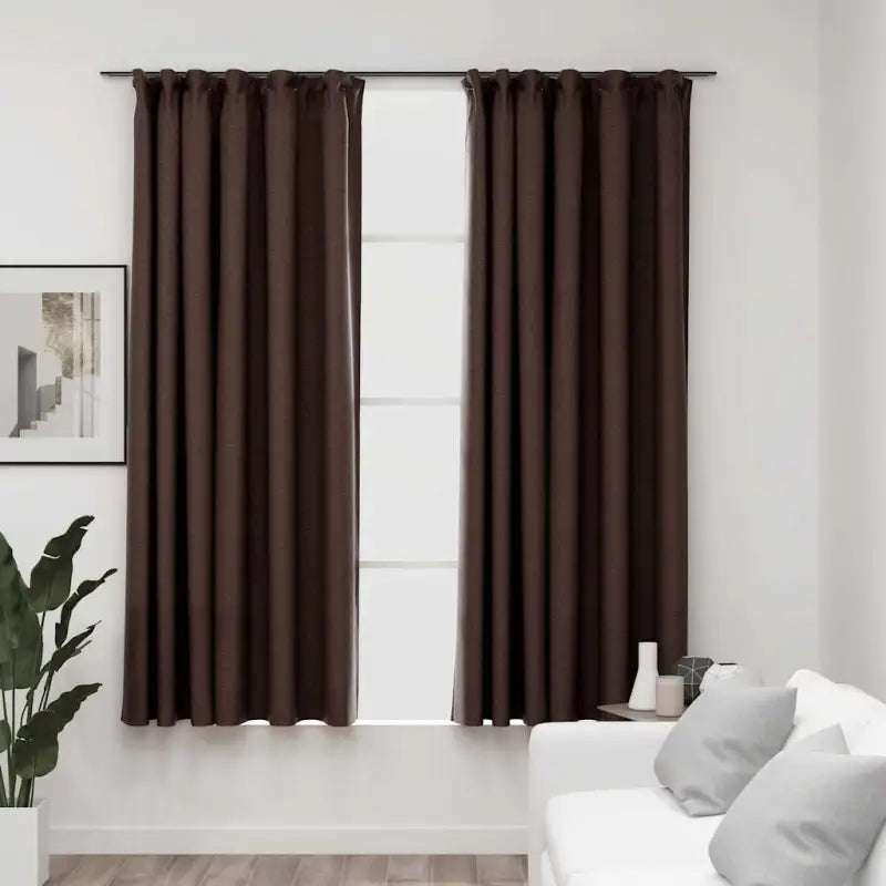 Verduisterende linnen-look gordijnen met metalen haken voor privacy - Taupe / 140 x 175 cm / 2 - Gordijnen & vitrages