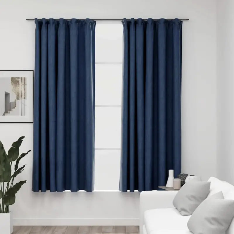 Verduisterende linnen-look gordijnen met metalen haken voor privacy - Blauw / 140 x 175 cm / 2 - Gordijnen & vitrages