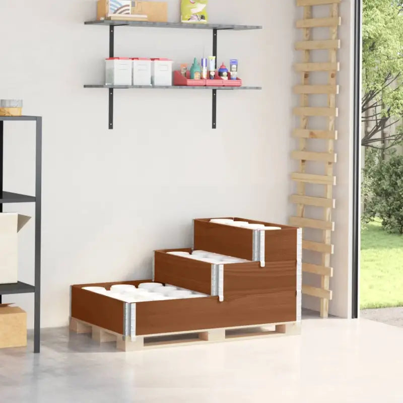 Verhoogde plantenbak van massief grenenhout met open bodem - Donkerbruin / 120 x 80 cm (80 x 30 cm) / 1 - Bloempotten &