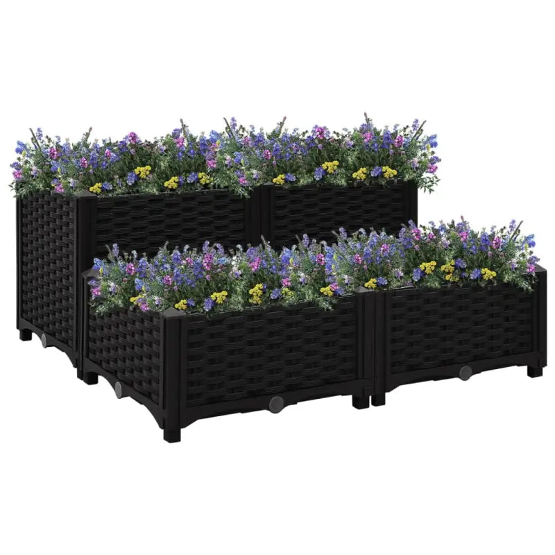 Verhoogde tuinbak voor bloemen en planten - Zwart / 80 x 80 x (23-38) cm / 1 - Bloempotten & plantenbakken