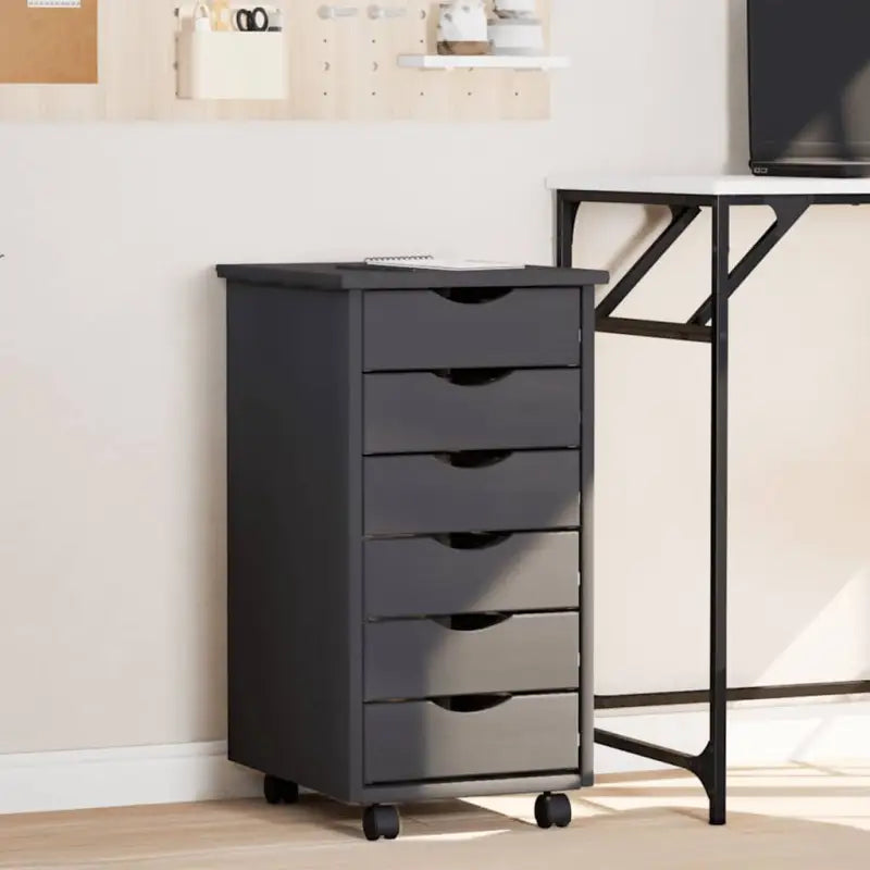 Verrijdbare opbergrek met massief grenenhout en gemakkelijk schoon te maken - Grijs / 34 x 39 x 65.5 cm / 1