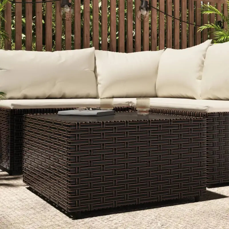 Vierkante tuin salontafel met poly rattan en gehard glas - Bruin / 1 - Tuintafels