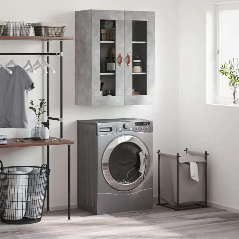 Wandgemonteerde dressoir van bewerkt hout in hoogglans wit - Betongrijs / 1 - Dressoirs & buffetkasten